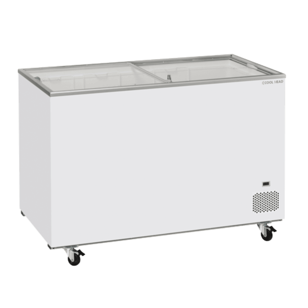 Cool Head CFG 408 Frysbox med glidlock och fyra hjul i helbild.