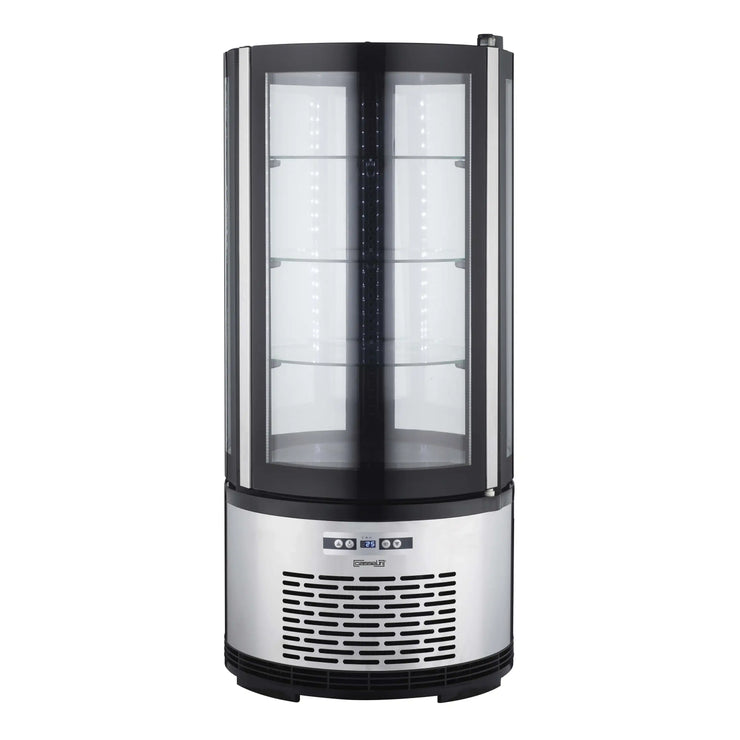 Casselin CVRR100L kylmonter i stängd vy med rund glasdesign och LED-belysning.