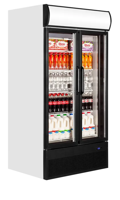TEFCOLD FSC1000H Displaykyl med juice, läsk och mjölk i glasdörrar