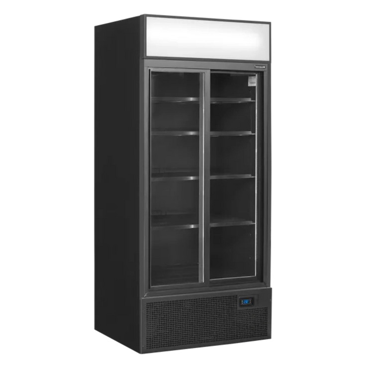 Helsvart version av TEFCOLD FSC891S Displaykyl med tomma hyllor