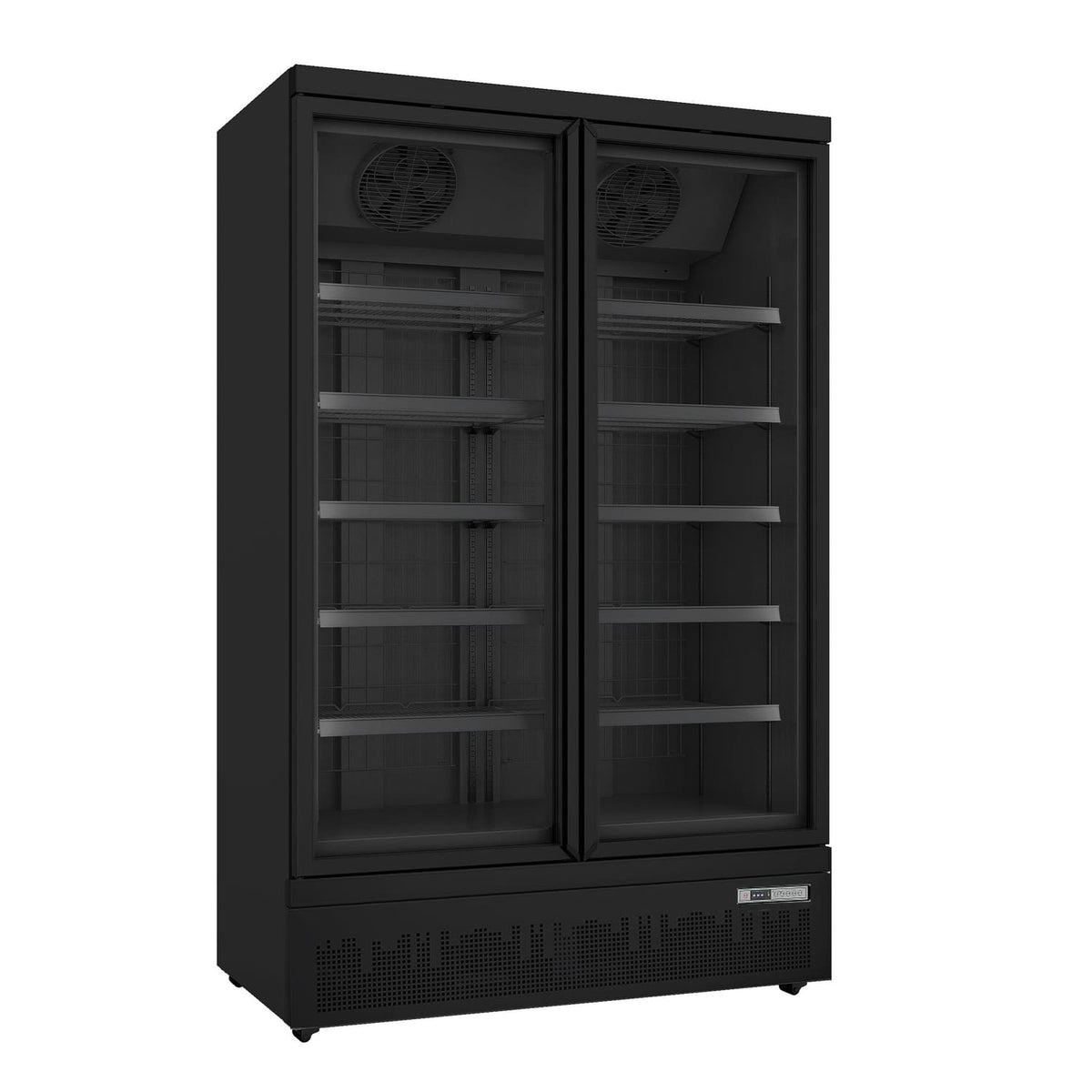 Saro GTK 930 PRO displayfrys i svart design med dubbla glasdörrar .