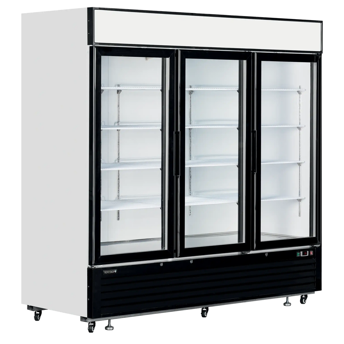 TEFCOLD LGC7500 displaykyl vit modell med tre glasdörrar och tomma hyllor