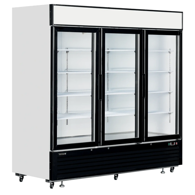TEFCOLD LGC7500 displaykyl vit modell med tre glasdörrar och tomma hyllor