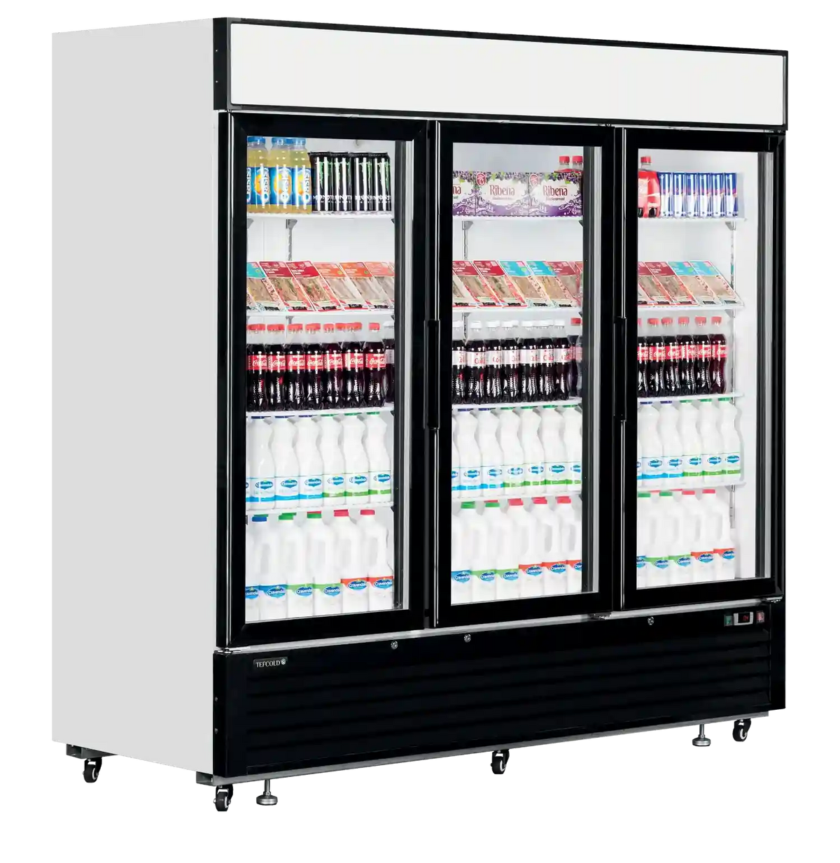 TEFCOLD LGC7500 displaykyl fylld med dryck och matvaror