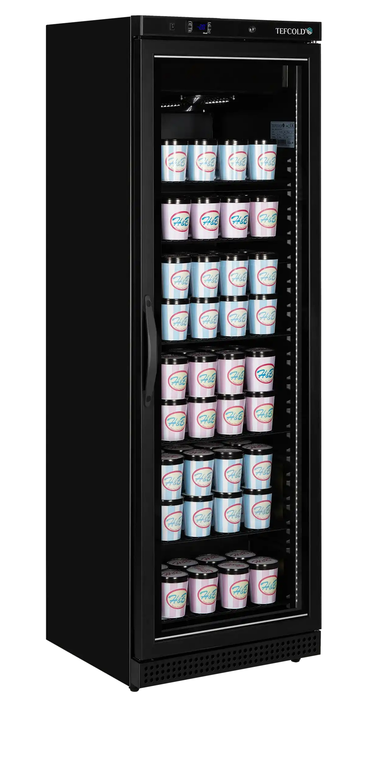 TEFCOLD UF400VG Displayfrys i svart utförande sedd framifrån