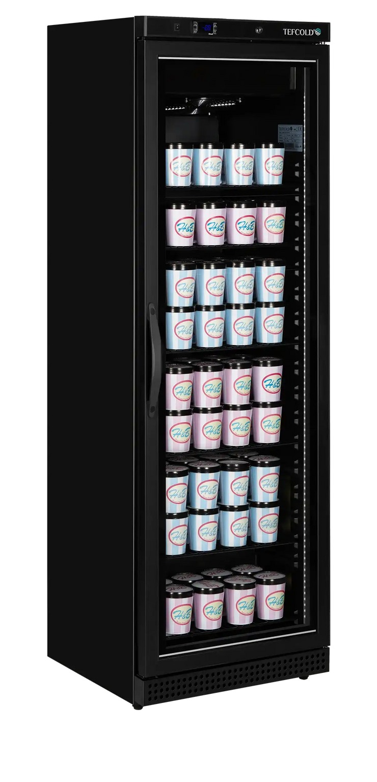 TEFCOLD UF400VG Displayfrys i svart utförande sedd framifrån
