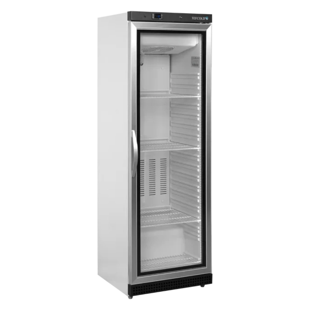 TEFCOLD UF400VG Displayfrys i helfigur med vit topp och svart underdel