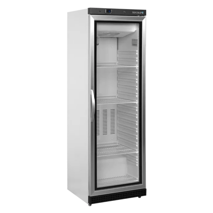 TEFCOLD UF400VG Displayfrys i helfigur med vit topp och svart underdel