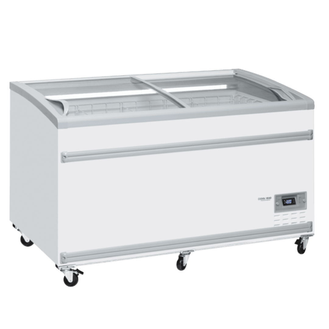 Cool Head VF 1450SW Frysbox med skjutbara glaslock i vit modell.