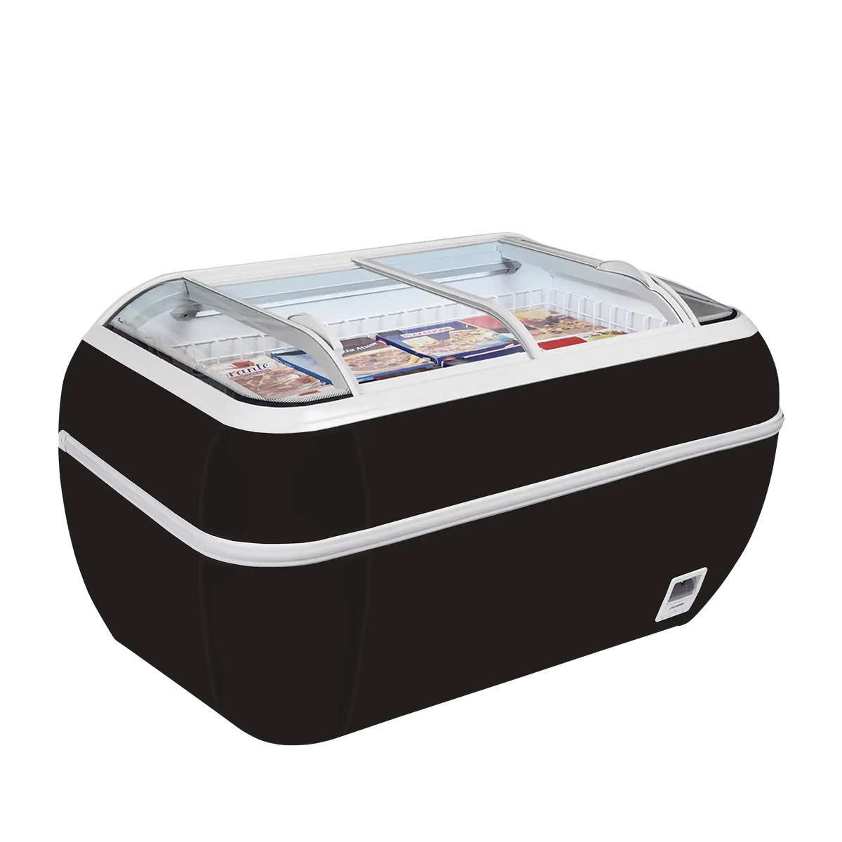 TEFCOLD TWIN HEAD-F frysbox i svart utförande med glaslock.