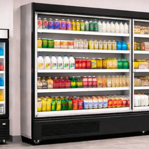 Displaykyl och väggkyl placerade i butikens kundflöde