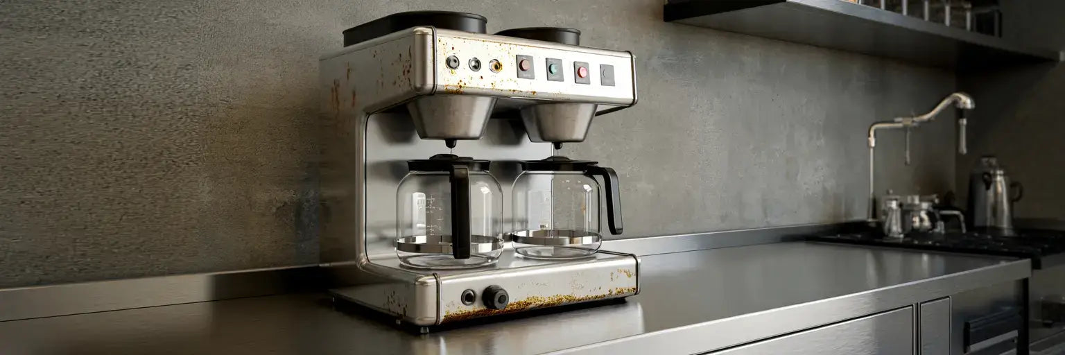 Dubbel kaffebryggare med rost och smuts