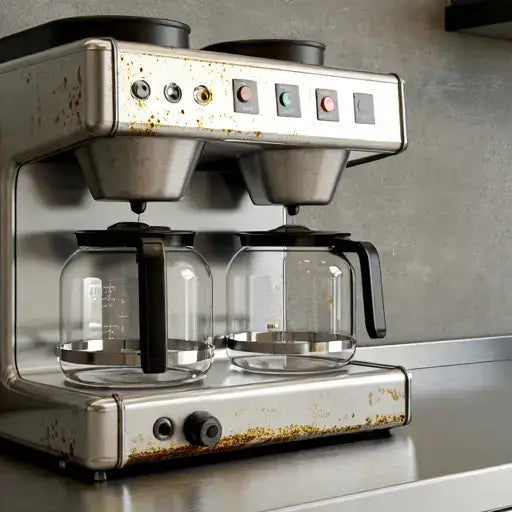 Dubbel kaffebryggare med rost och smuts