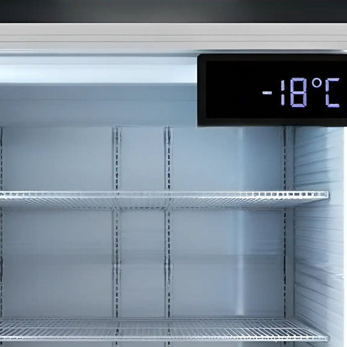 Frys i butik som visar optimal frys temperatur och rätt temp i frys