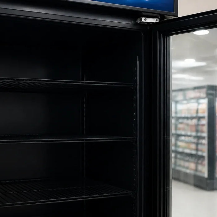 Kyl med helt släckt LED-belysning i butiksmiljö, innan byte av lampa