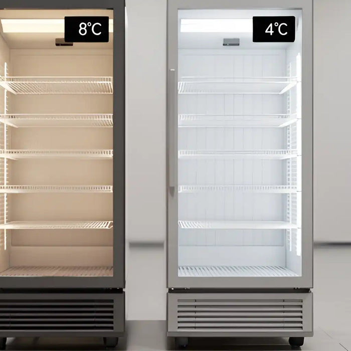 Jämförelse av kyl temperatur mellan två kylar, 8 °C och 4 °C.