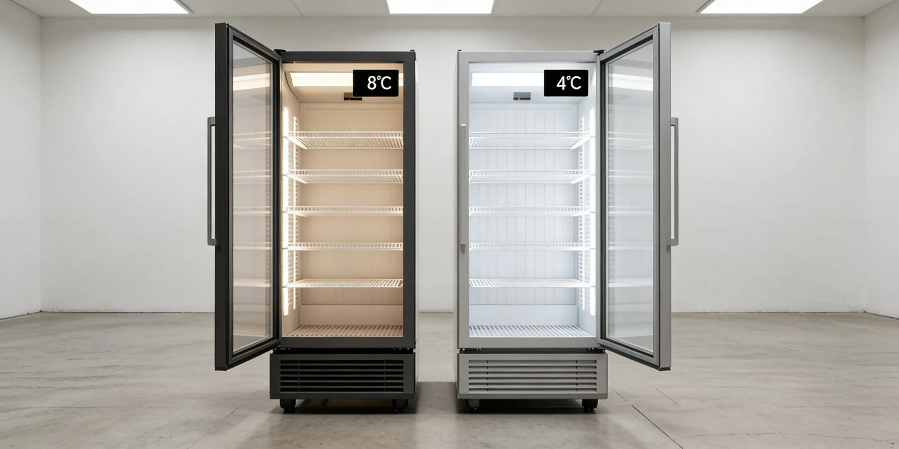 Jämförelse av kyl temperatur mellan två kylar, 8 °C och 4 °C.