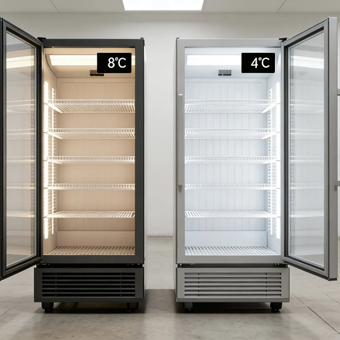 Jämförelse av kyl temperatur mellan två kylar, 8 °C och 4 °C.