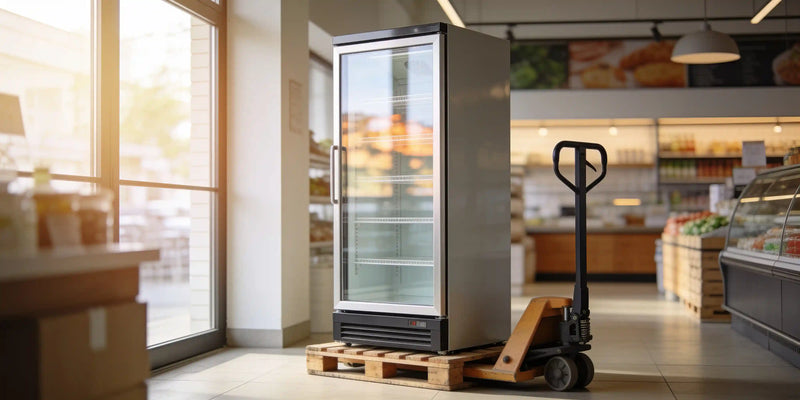 Kyl som står på en träpall med en pallyftare bredvid