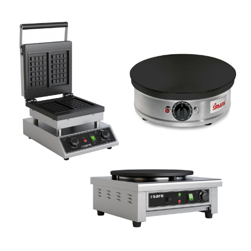 Olika våfflor & crêpes utrustning med järn och stekbord