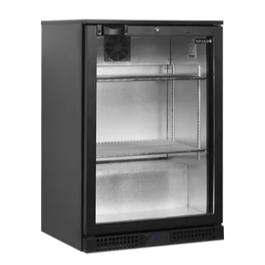 Tefcold BA11H svart flaskkyl med glasdörr och två trådhyllor