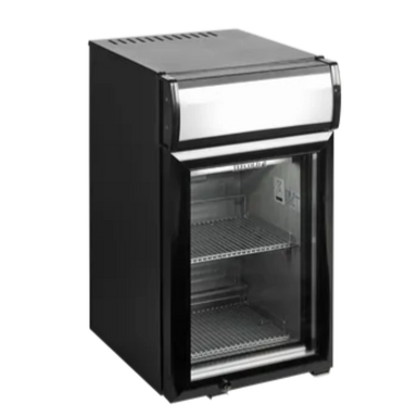Tefcold BC25CP Displaykyl i svart utförande med vit ljuspanel.
