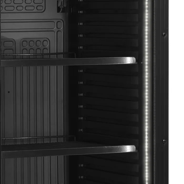 LED-belysning och metallhylla i Tefcold CEV435 BLACK Displaykyl.