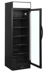 Tefcold CEV435CP BLACK med öppen glasdörr och tomma hyllor.