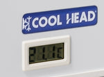 Temperaturdisplay med Cool Head-logotyp på CFG 508 Frysbox.