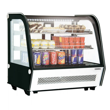Casselin CVR120L kylmonter med välvd glasfront, två hyllplan och invändig LED-belysning.