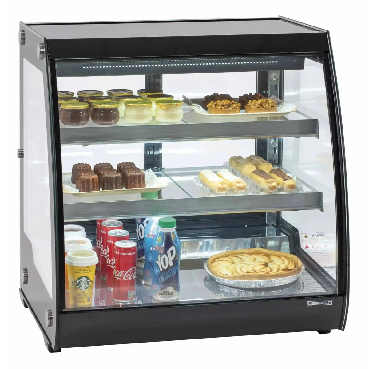 Casselin CVR156L kylmonter med rak glasfront, flera hyllplan och invändig LED-belysning.