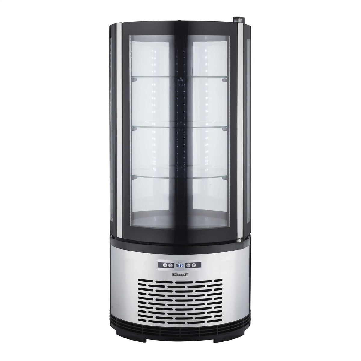 Casselin CVRR100L kylmonter i stängd vy med rund glasdesign och LED-belysning.