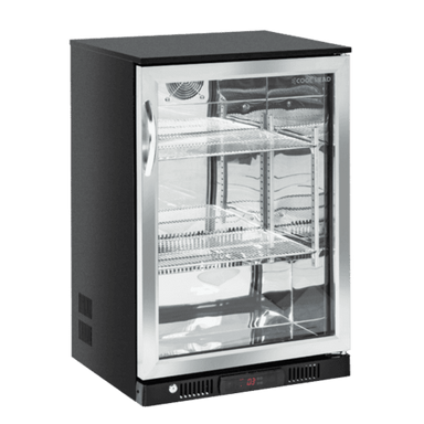 Cool Head BBA 148 Barkyl med glasdörr, två hyllor och speglande interiör.