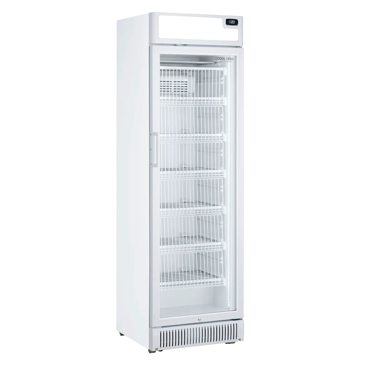 Cool Head CNG 390C Displayfrys 320 L, sedd rakt framifrån mot vit bakgrund