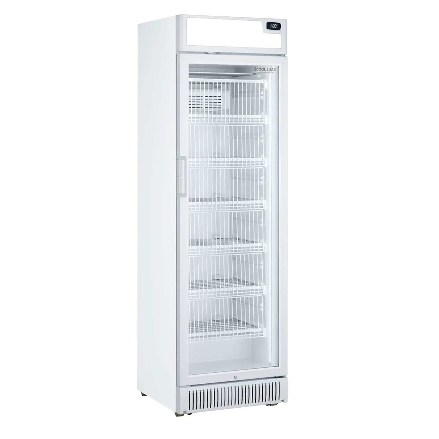 Cool Head CNG 390C Displayfrys 320 L, sedd rakt framifrån mot vit bakgrund