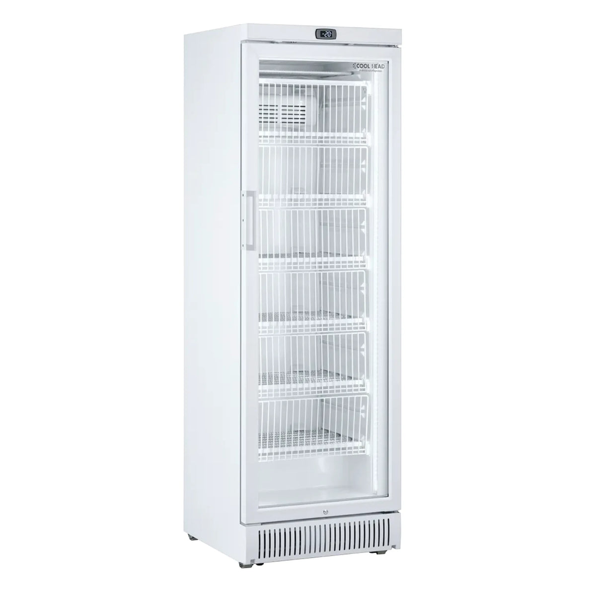 Cool Head CNG 390 Displayfrys 320 L, sedd rakt framifrån mot vit bakgrund