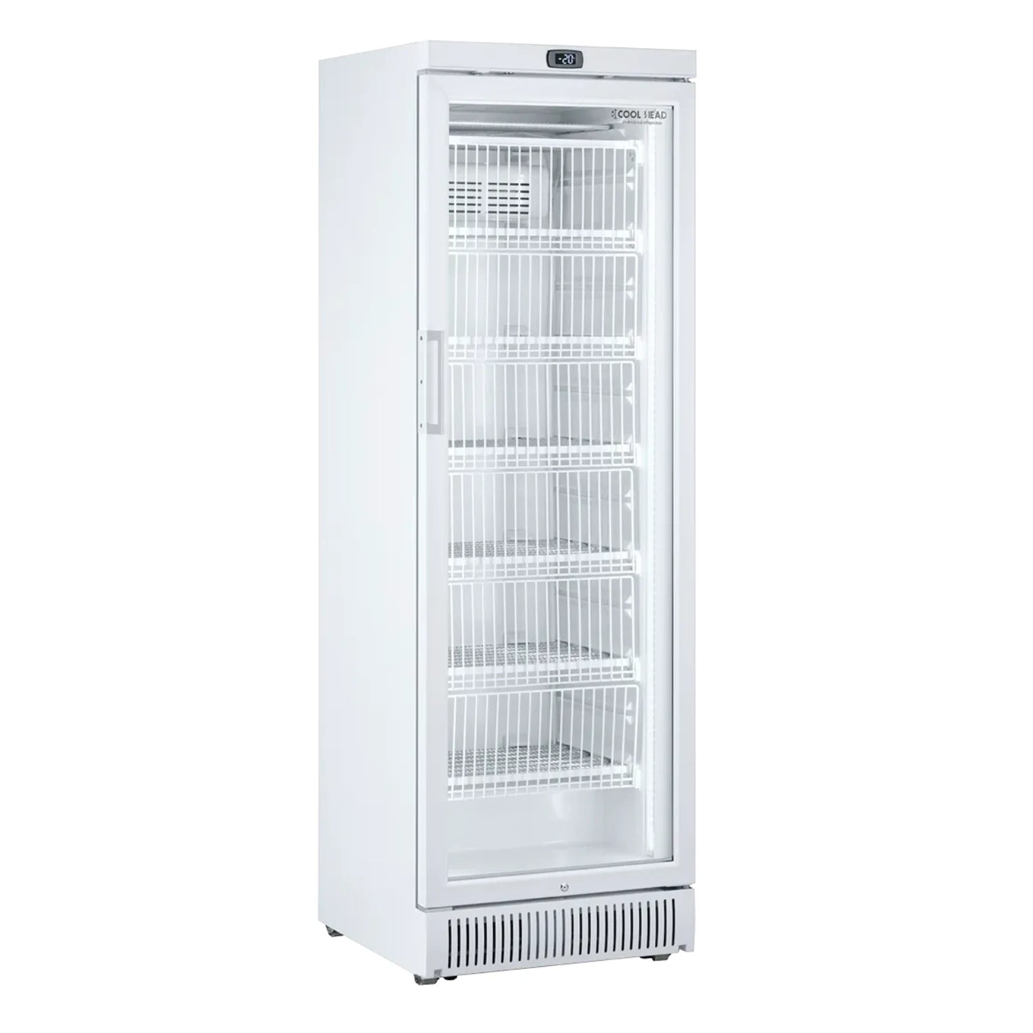 Cool Head CNG 390 Displayfrys 320 L, sedd rakt framifrån mot vit bakgrund