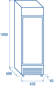 Skiss som visar måtten för Cool Head DC 350C, 1890 x 620 x 600 mm
