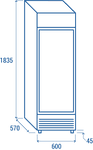 Skiss som visar måtten för Cool Head DC 388C, 1835 x 600 x 570 mm