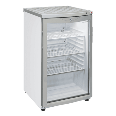 Komplett vy av Cool Head RCF 85 med glasdörr och fyra justerbara hyllplan.