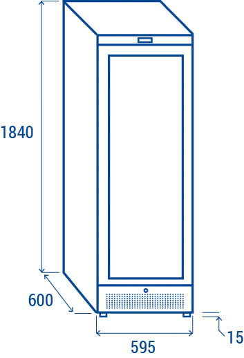 Cool Head TW 390B Displaykyl 350 L, måttritning som visar produktens yttermått