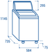 Mått för Cool Head CG 150C frysbox med reklampanel, 584 mm bred
