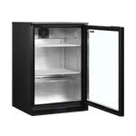 Tefcold DB126H Barkyl med öppen glasdörr och tomma hyllor.