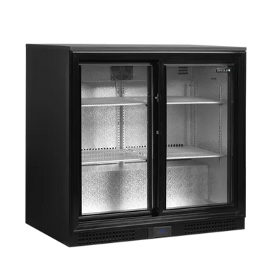 Invändigt utrymme i Tefcold DB201S Barkyl med hyllplan.