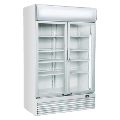 Framsida av Cool Head DC 1000H Displaykyl med dubbla glasdörrar