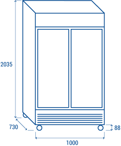 Illustration med mått för Cool Head DC 800H Displaykyl.