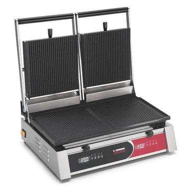 Sirman DIGIGRILL L TIMER Klämgrill med dubbla räfflade grillplattor och digital display.