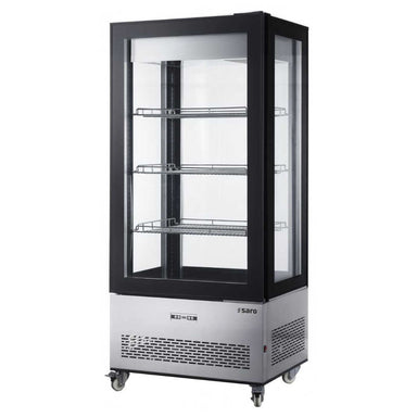 Fristående SARO LUCIA Kylmonter med hjul, digital styrning och helglasdesign.