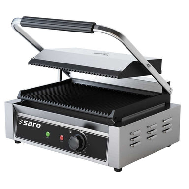SARO PG 1 B Klämgrill med räfflade grillplattor och vred.