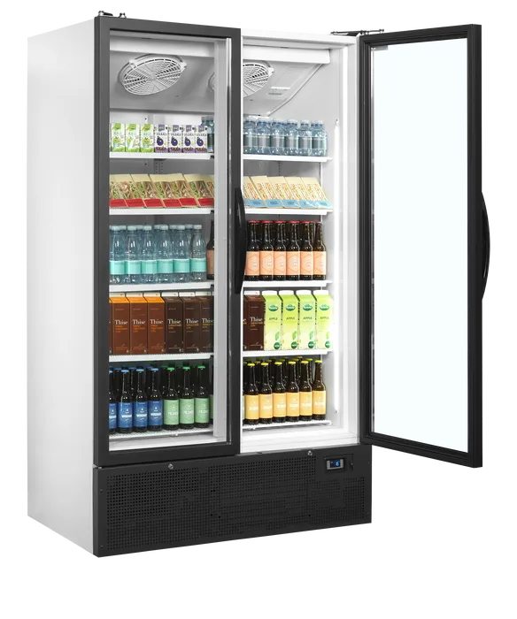 Öppnad Tefcold FS1202H Displaykyl som visar tydlig åtkomst till produkterna